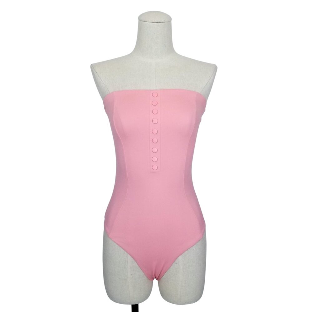 ONIA‎ Adrienne Button-Embellished Bandeau Swimsuit Rosette Pink Sz Small